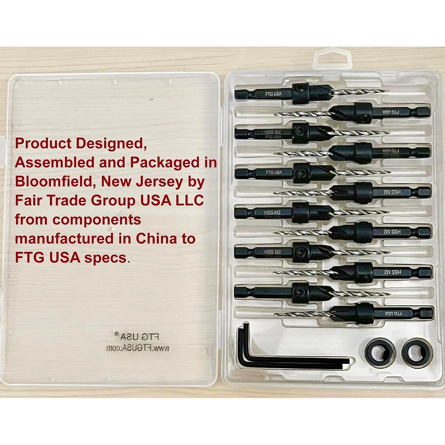 Juego de Brocas Avellanadas FTG USA 12 Pc #6 9/64" para Madera