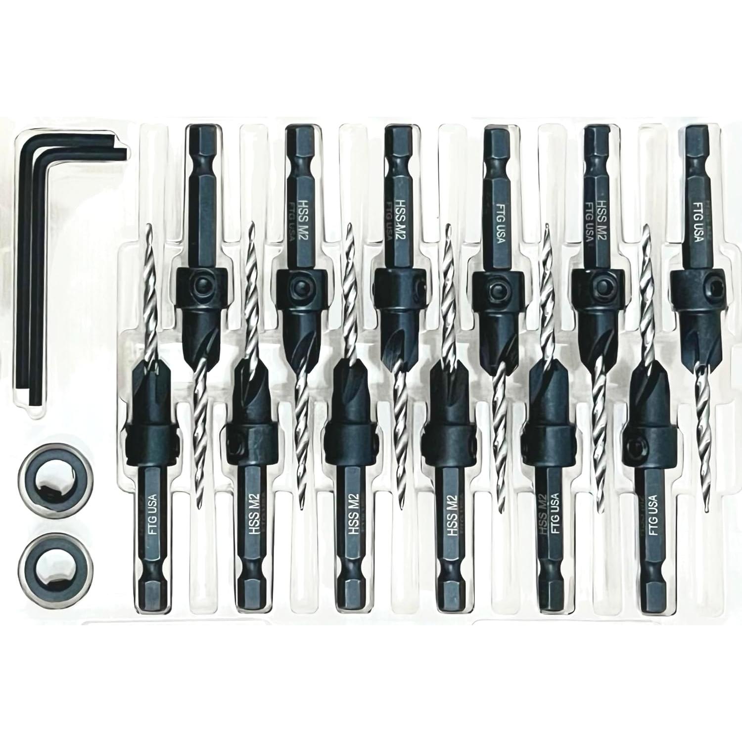 Juego de Brocas Avellanadas FTG USA 12 Pc #6 9/64" para Madera