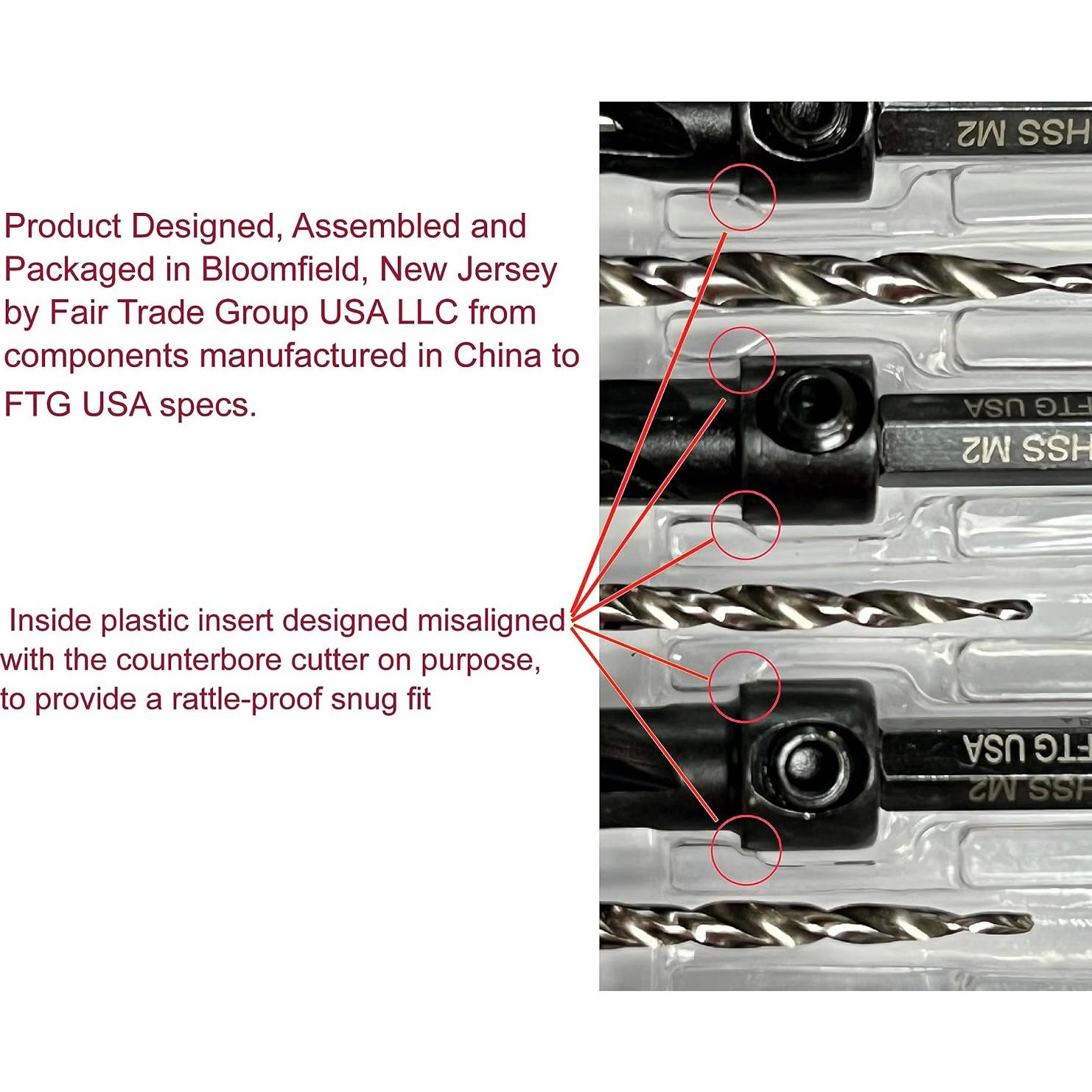 Juego de Brocas Avellanadas FTG USA 12 Pc #6 9/64" para Madera