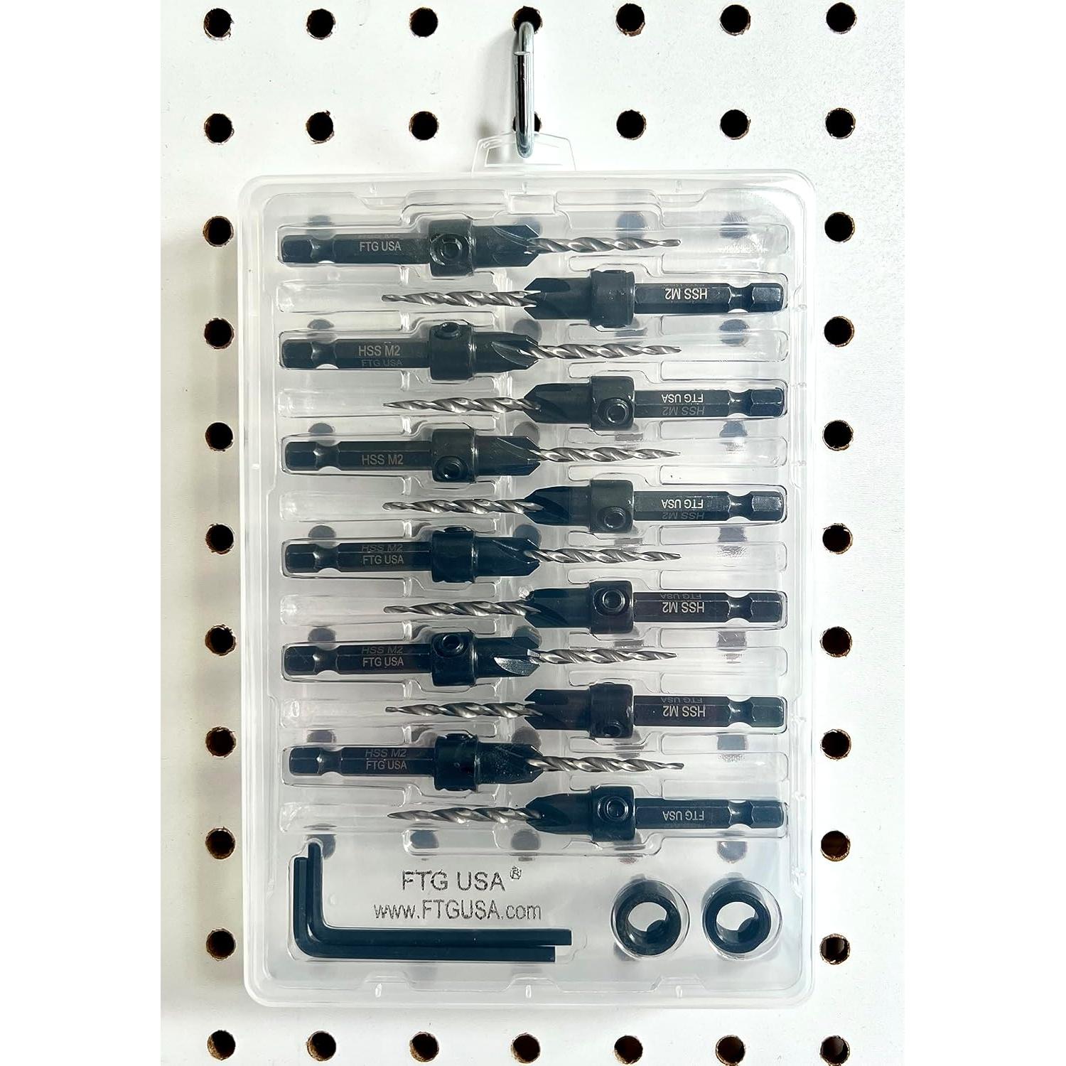 Juego de Brocas Avellanadas FTG USA 12 Pc #6 9/64" para Madera