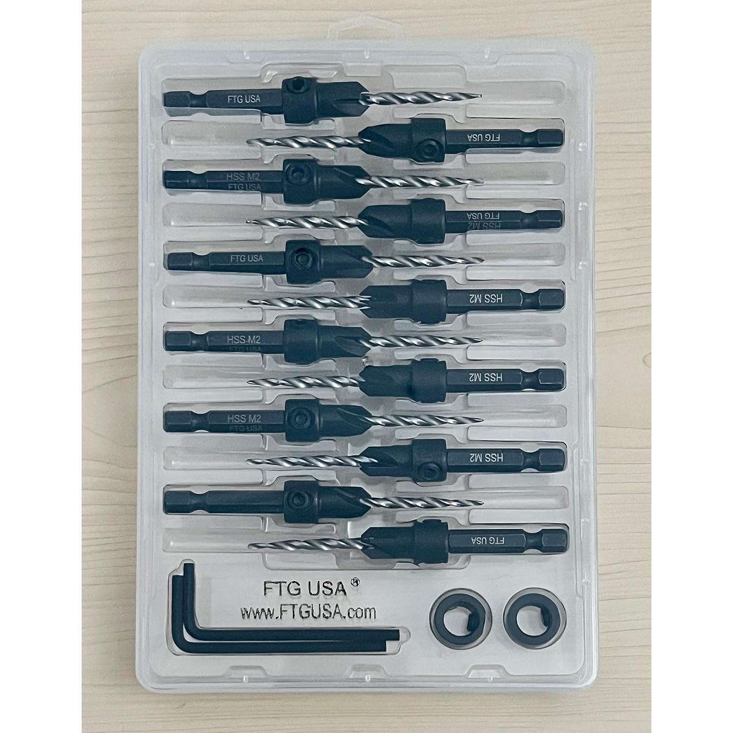 Juego de Brocas Avellanadas FTG USA 12 Pc #6 9/64" para Madera