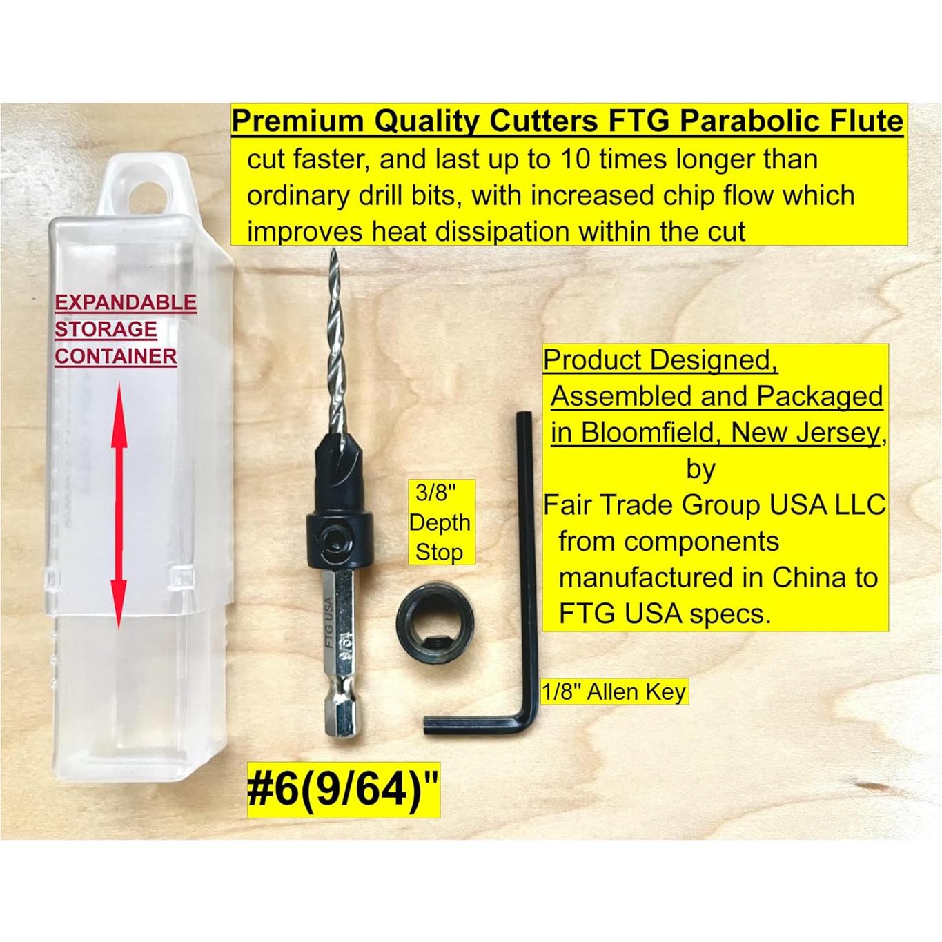 Juego de Brocas de Avellanado FTG USA #6 Ajustable 0.95 cm