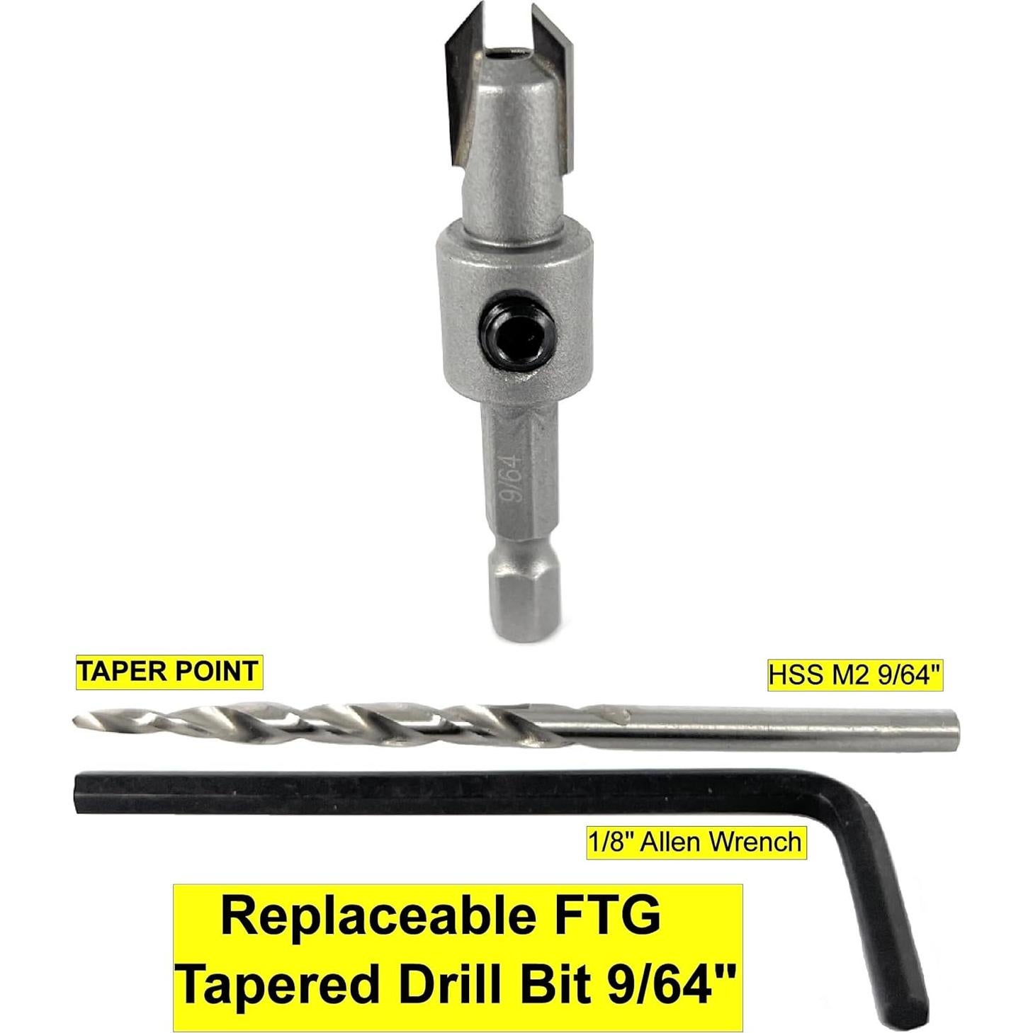 Broca de Avellanado FTG USA #6 para Madera con 3 Repuestos