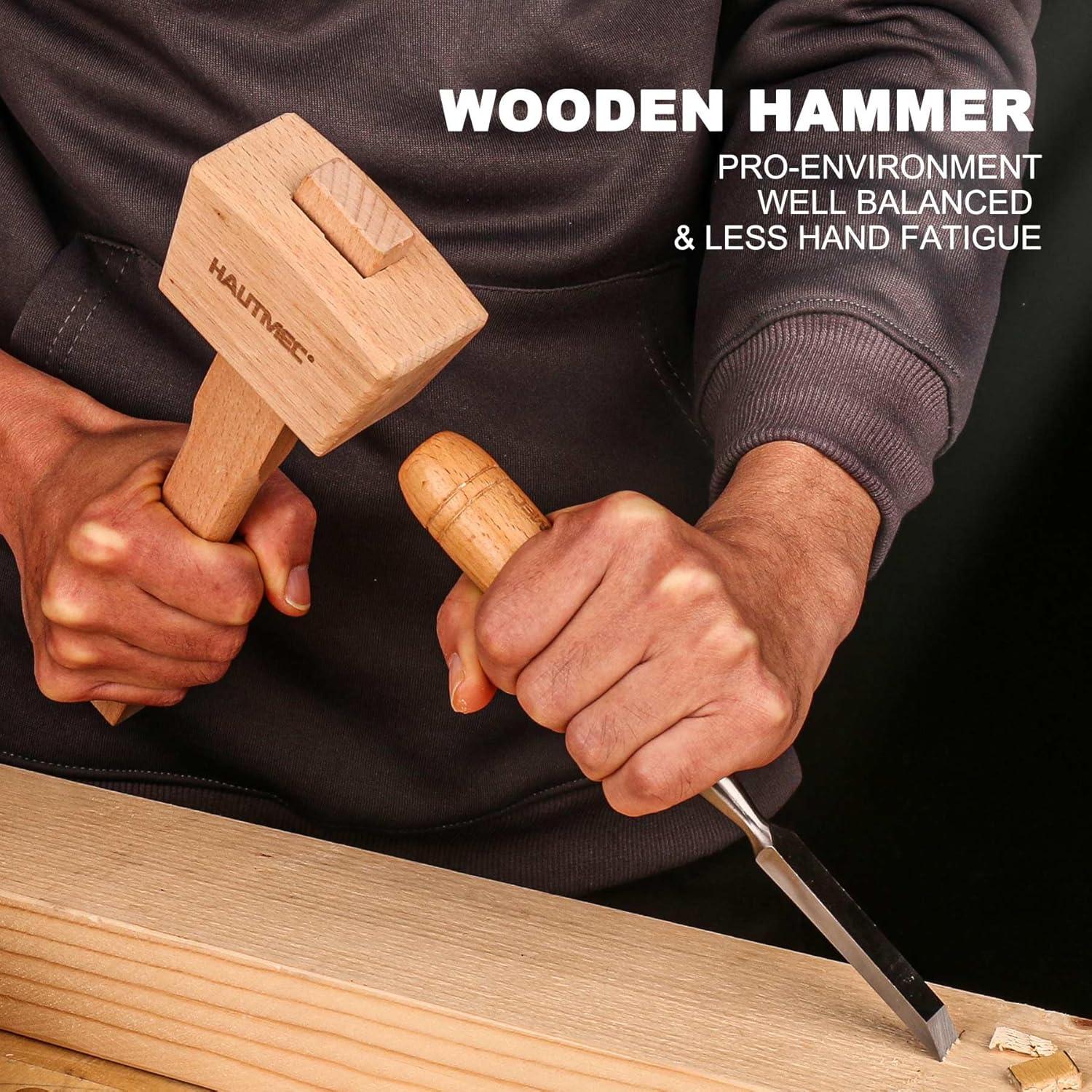 Juego de 7 Cinceles de Madera HAUTMEC con Martillo y Caja