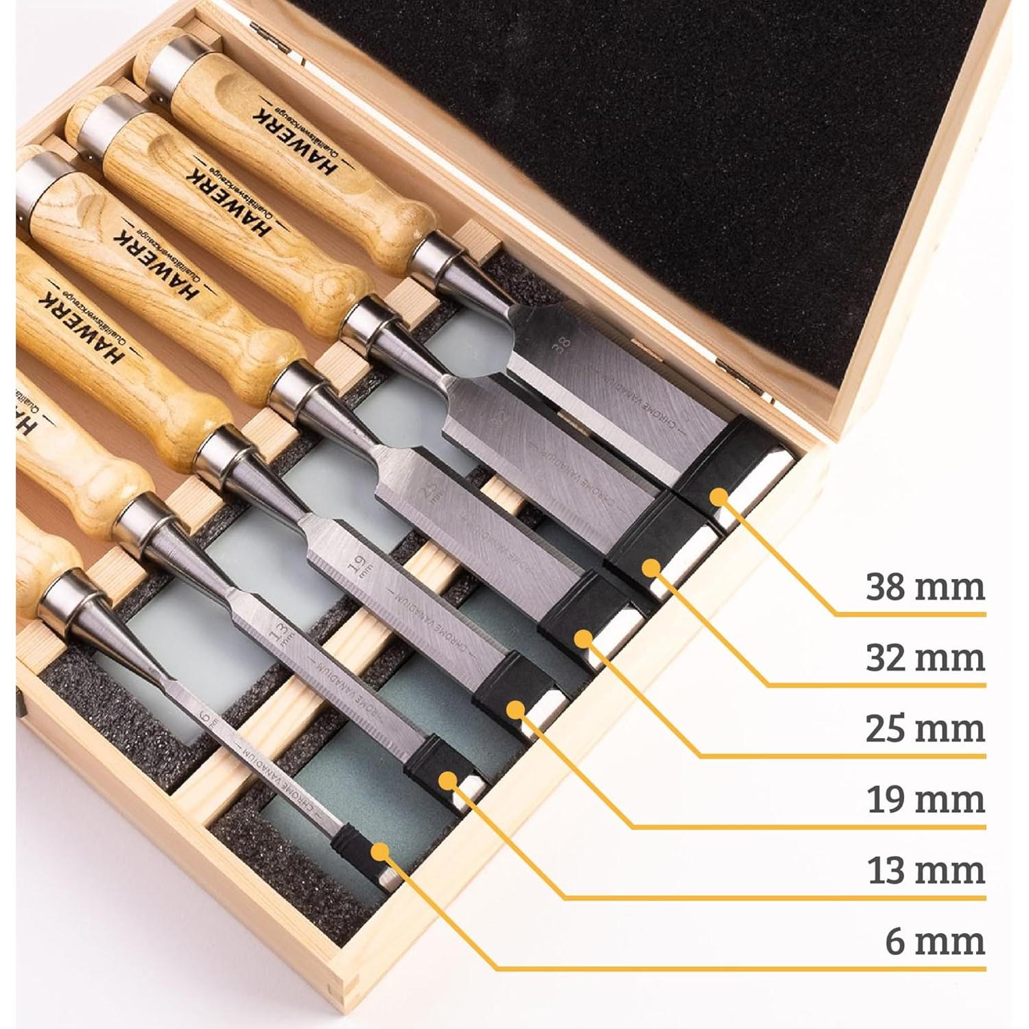 Conjunto de Cinceles de Madera Hawerk - 6 Piezas + 2 Piedras