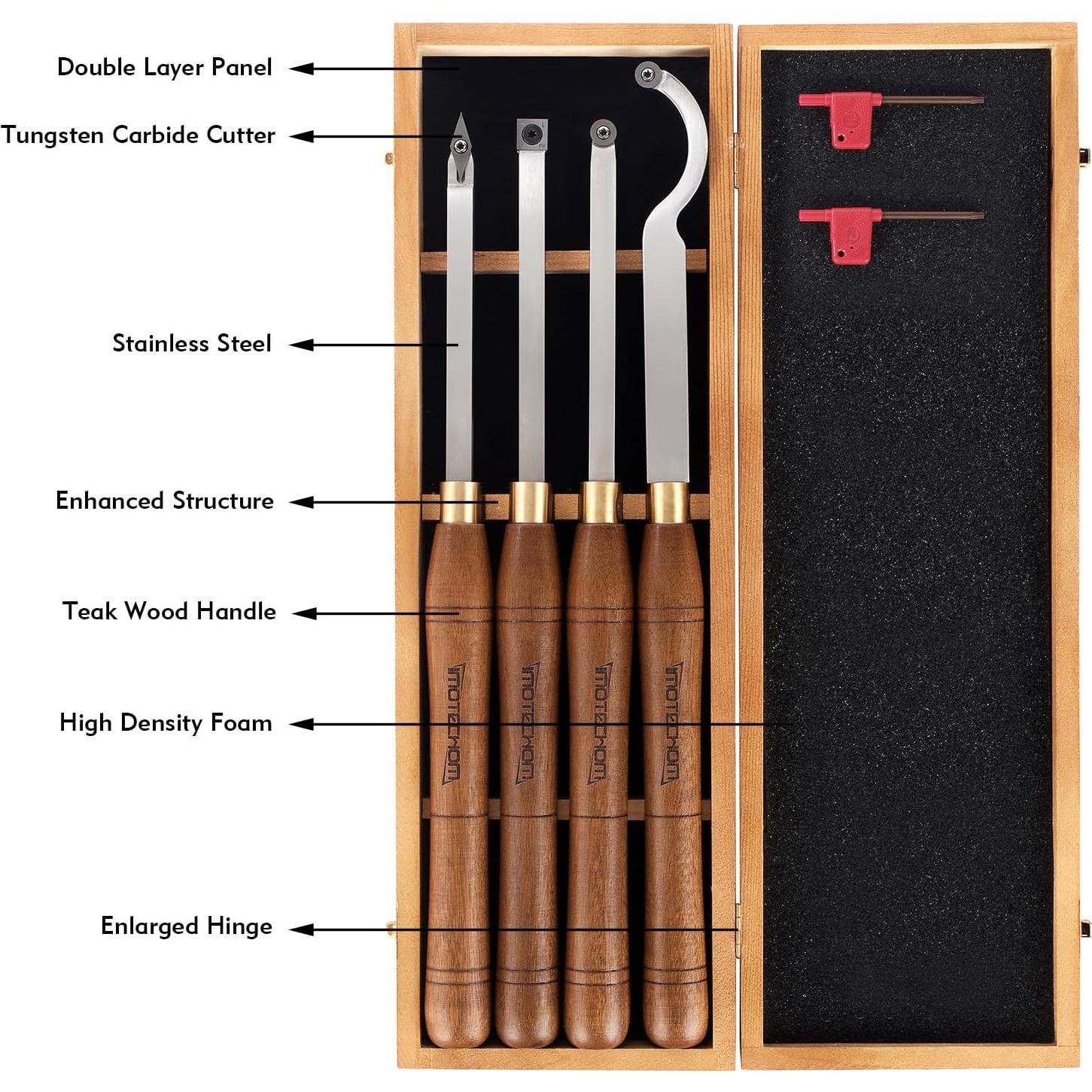 Juego de 4 Herramientas de Torneado IMOTECHOM con Caja de Madera