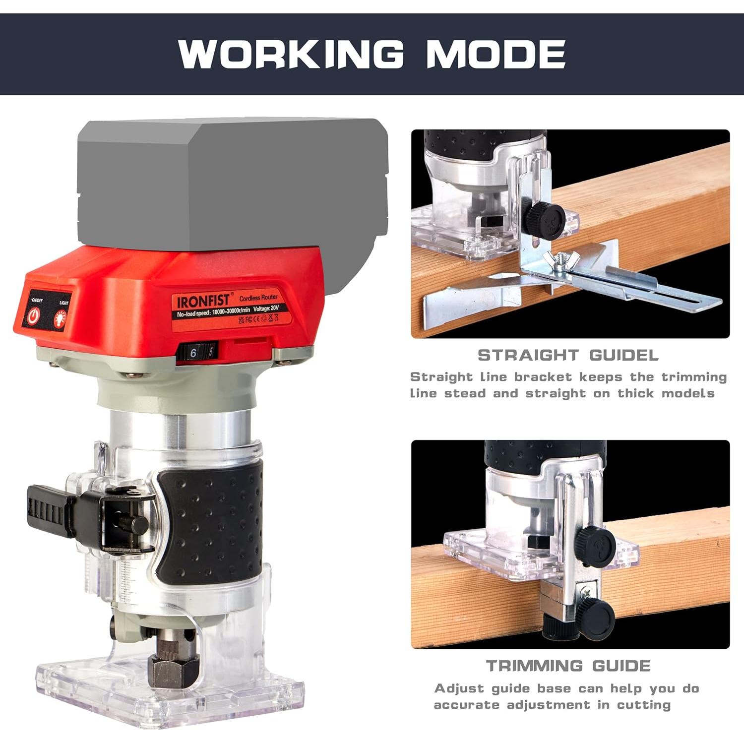 Cortadora Router Inalámbrica IRONFIST 18V 30000 RPM para Madera