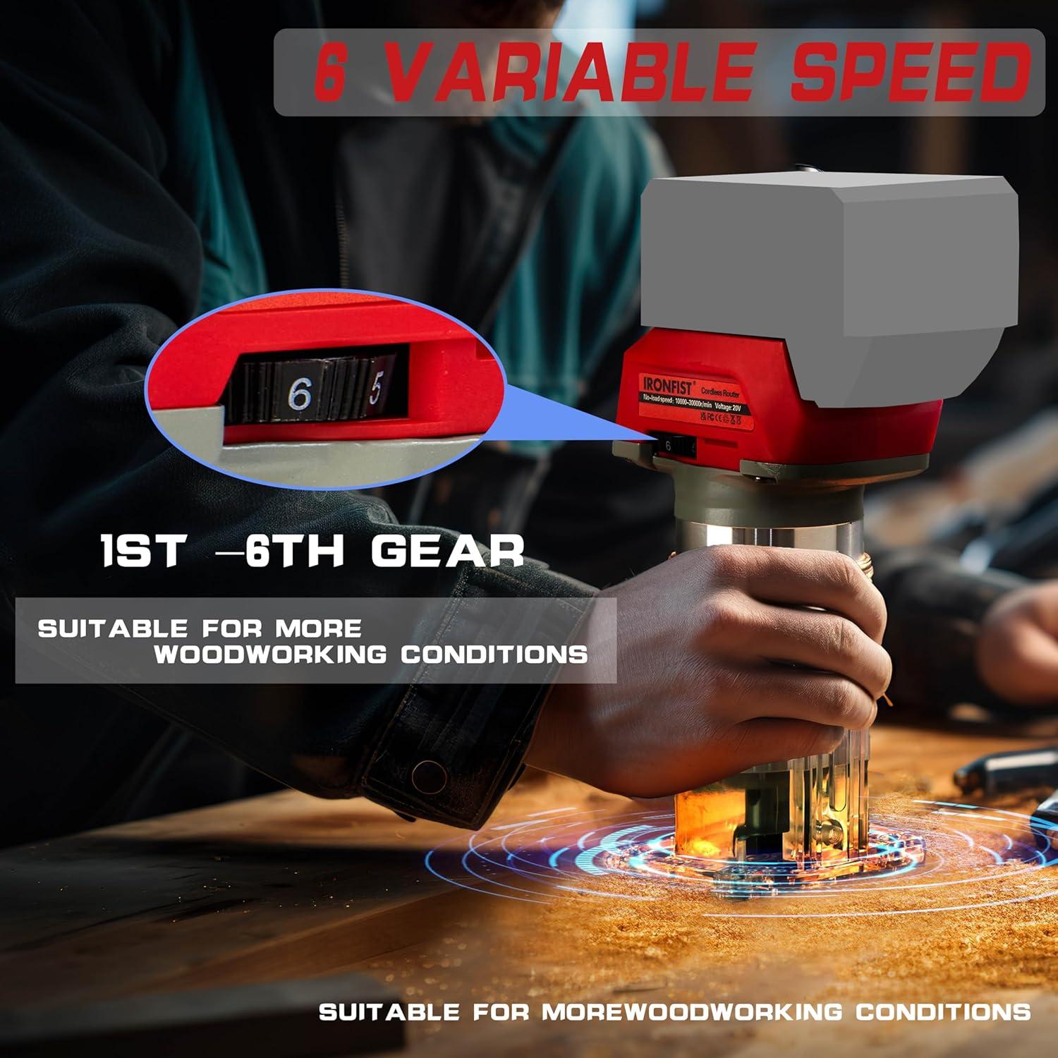 Cortadora Router Inalámbrica IRONFIST 18V 30000 RPM para Madera
