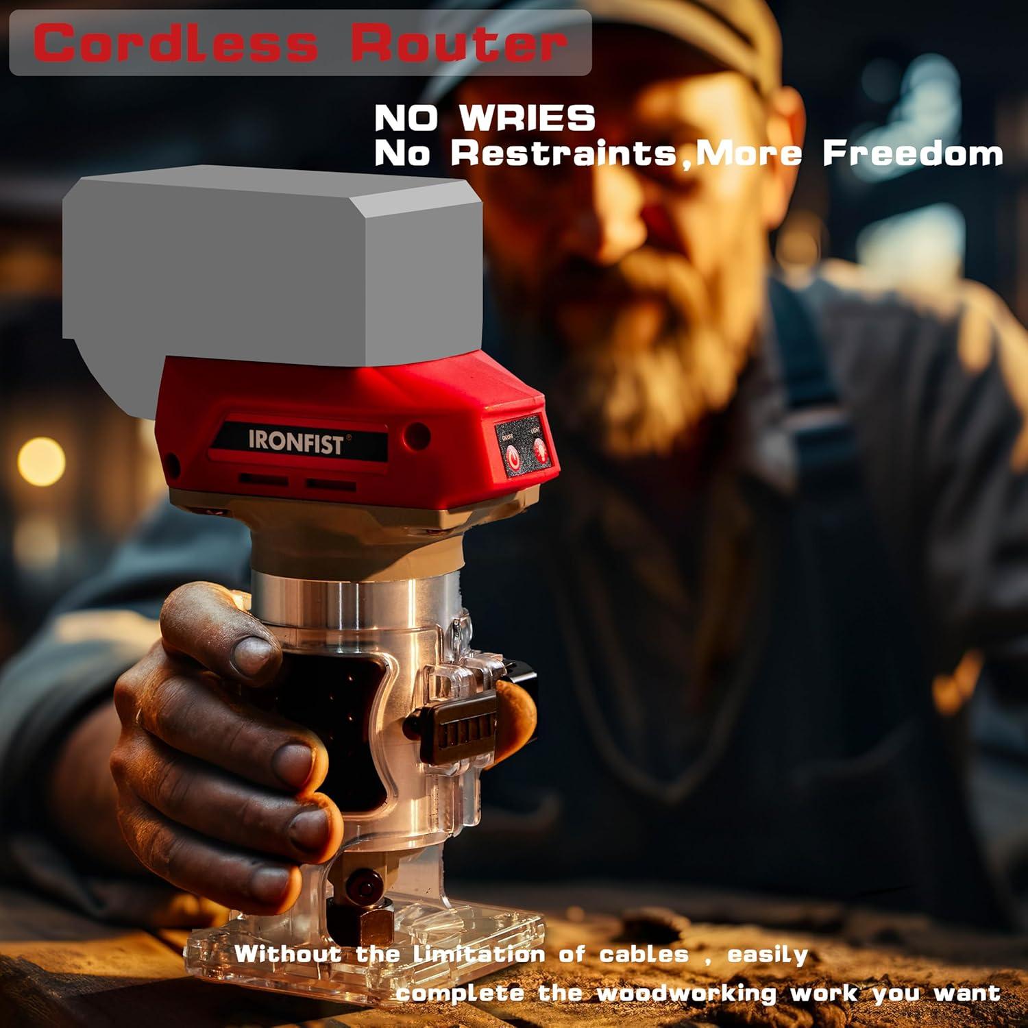 Cortadora Router Inalámbrica IRONFIST 18V 30000 RPM para Madera