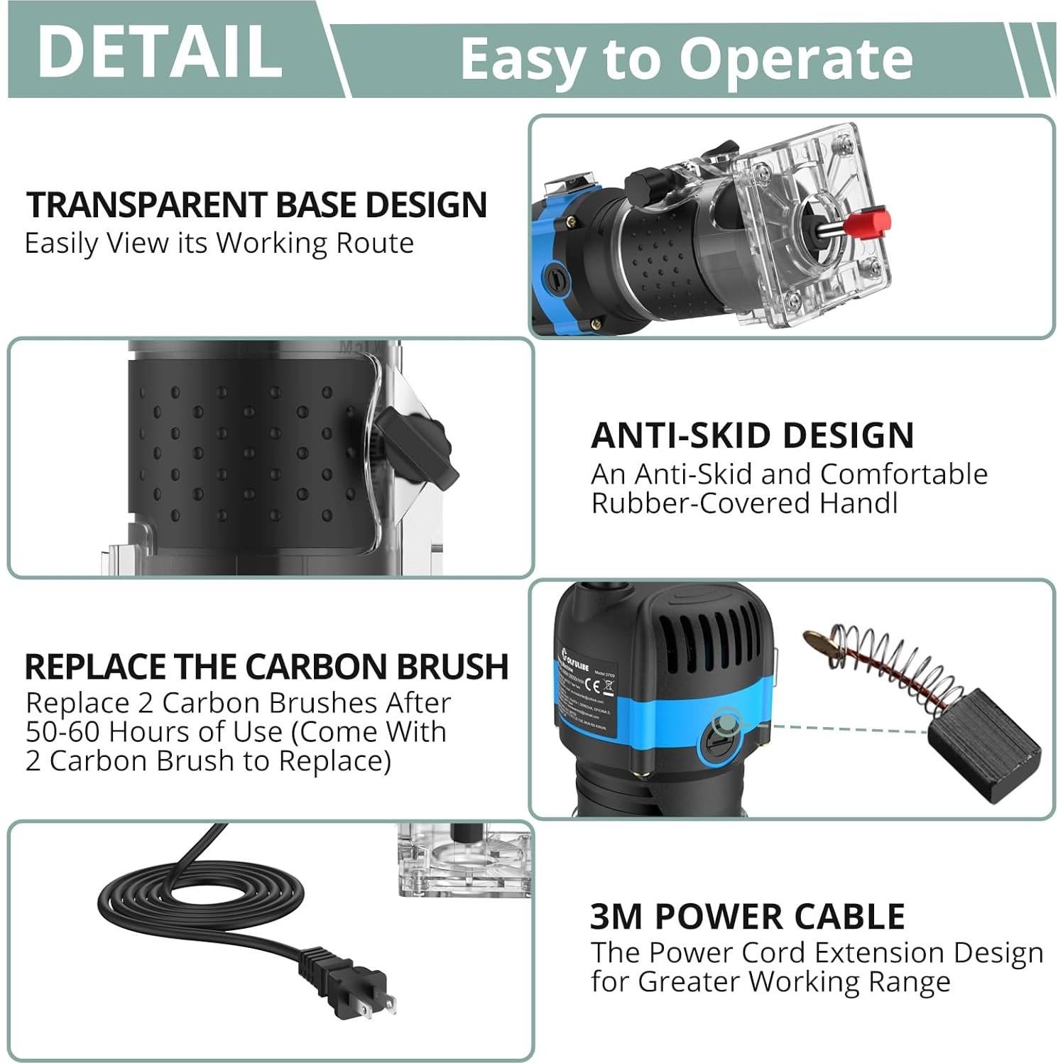 Router Eléctrico de Madera COLFULINE 800W 6 Velocidades