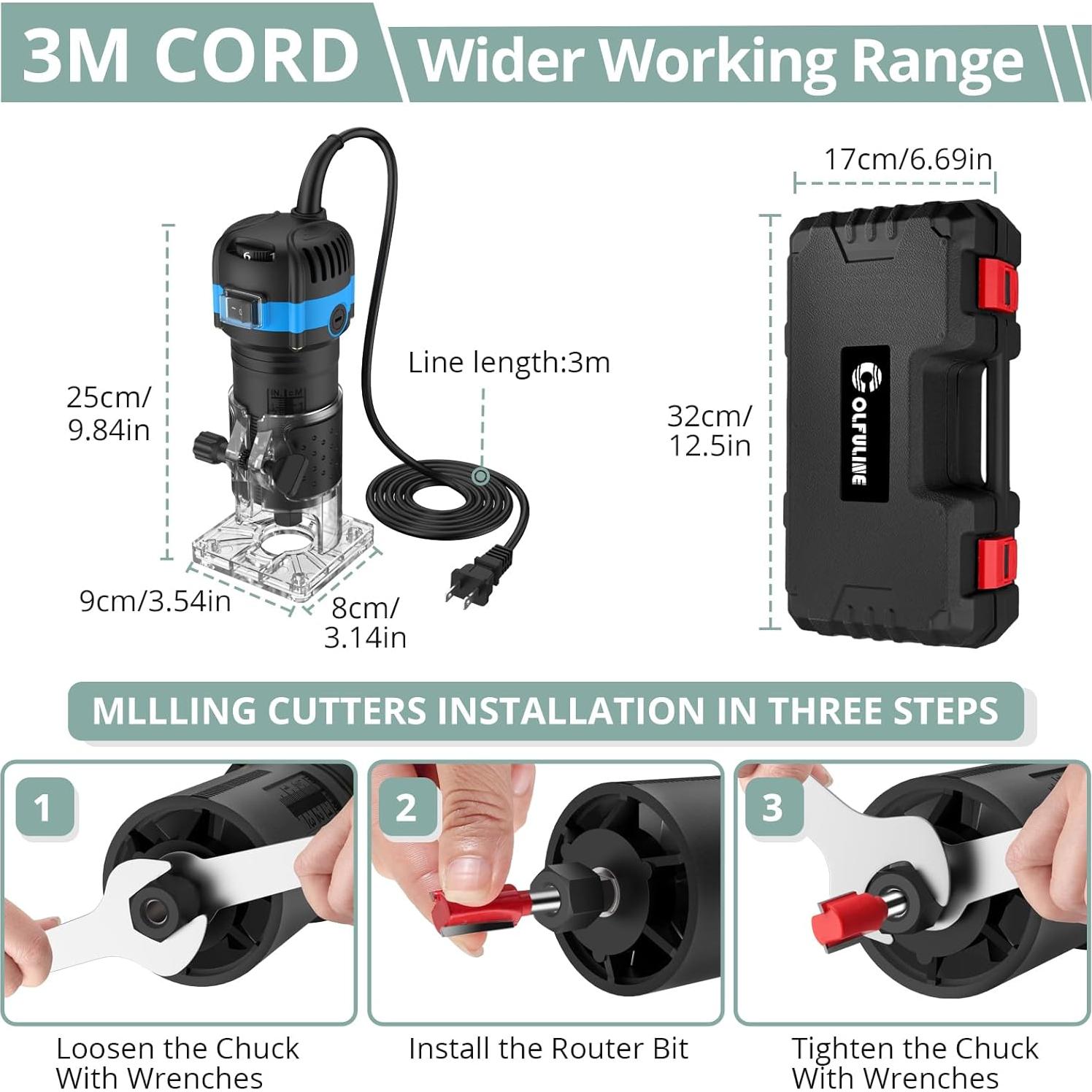 Router Eléctrico de Madera COLFULINE 800W 6 Velocidades