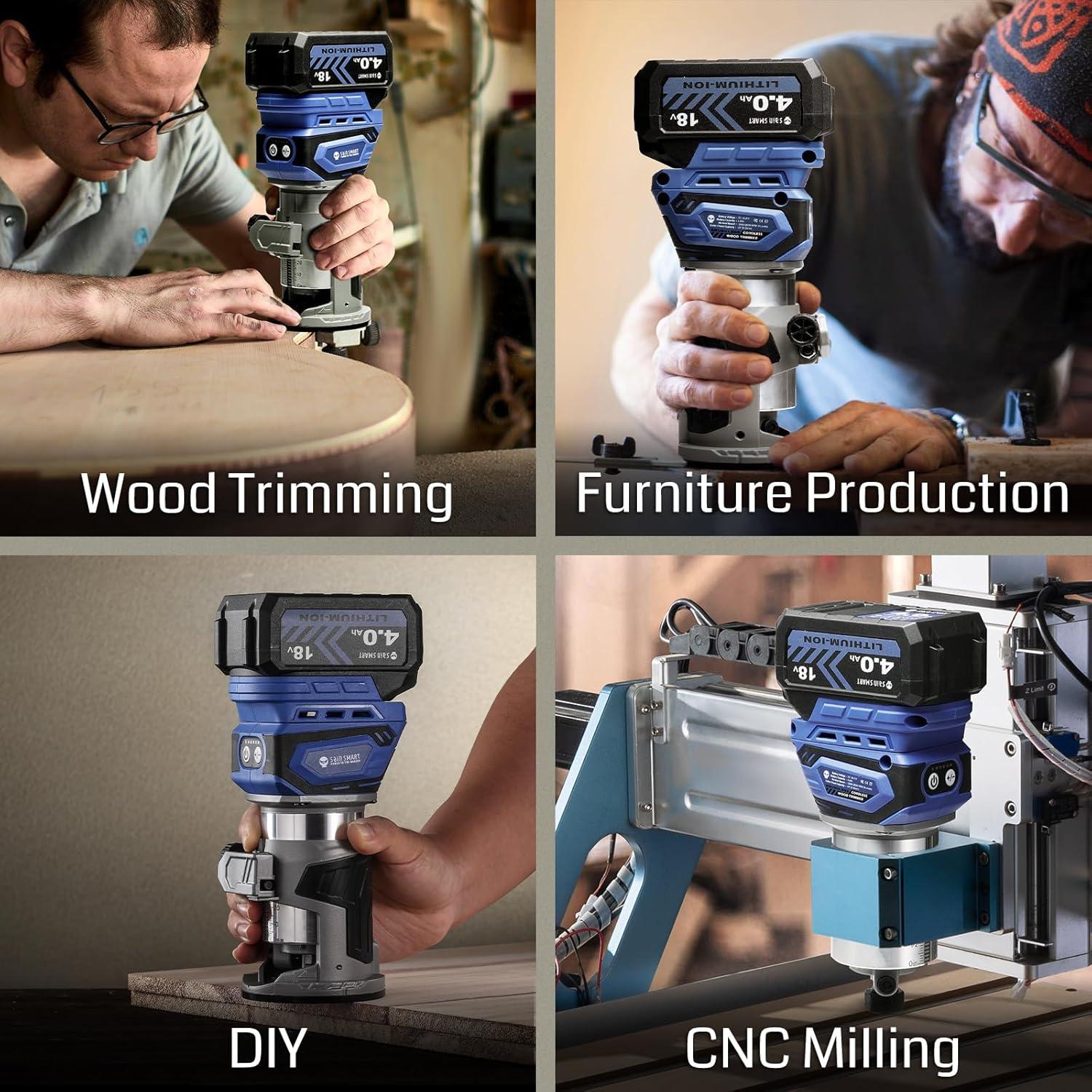 Router Trimmer Inalámbrico SainSmart 18V 28000 RPM Compacto