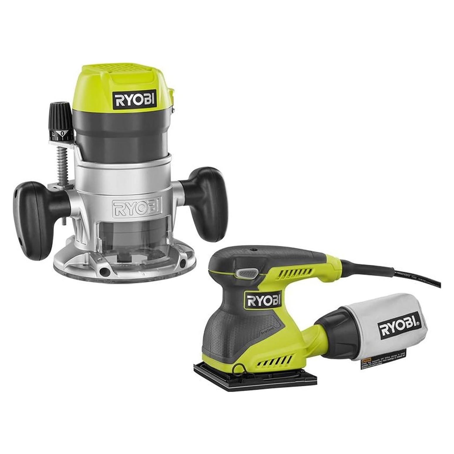 Router Fijo RYOBI 8.5 Amp 1.5 HP + Lijadora 1/4 Hoja