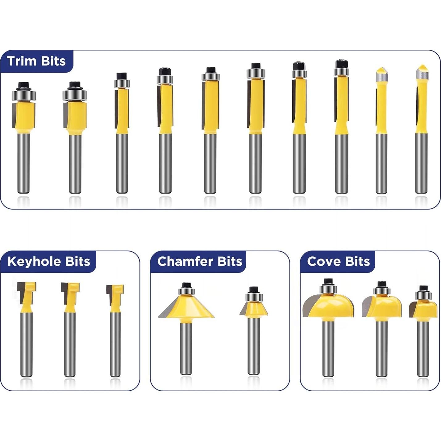 Juego de 100 Brocas de Router MNA con Mango de 6.35mm y Caja