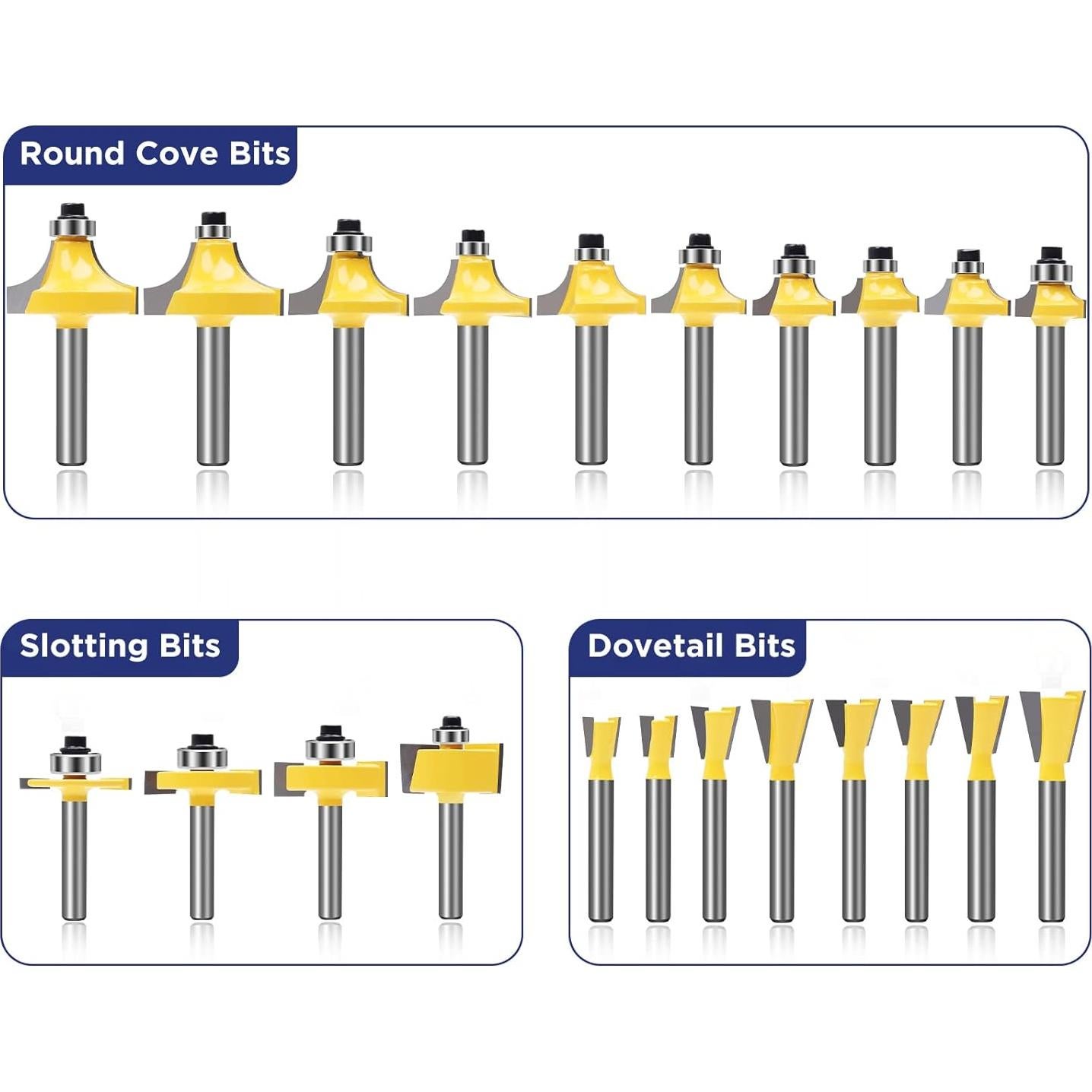 Juego de 100 Brocas de Router MNA con Mango de 6.35mm y Caja