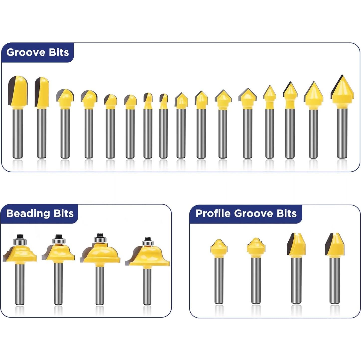 Juego de 100 Brocas de Router MNA con Mango de 6.35mm y Caja
