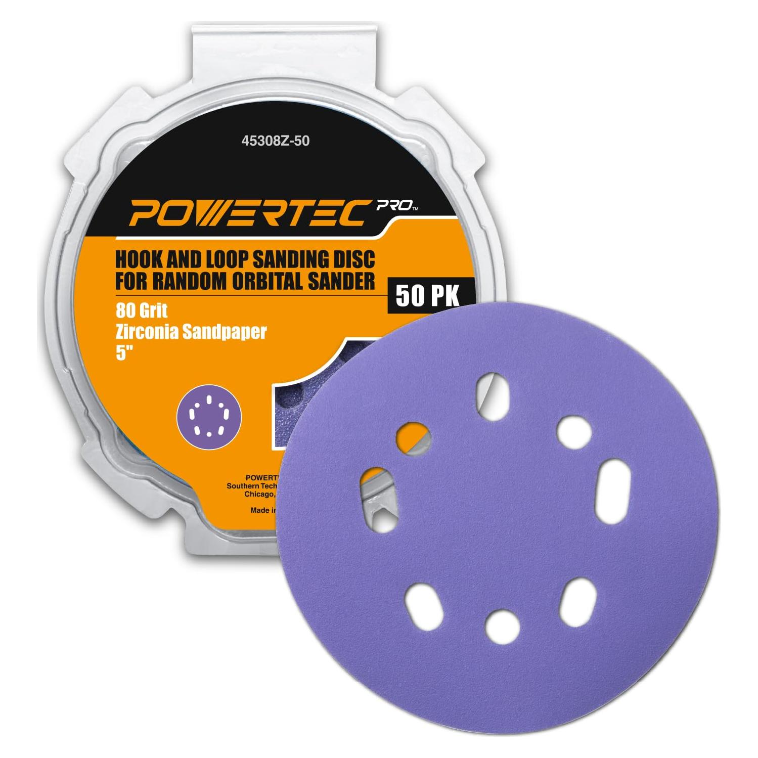 Discos de Lijado 5" POWERTEC PRO 80 Granos Zirconia - 50 Pzas