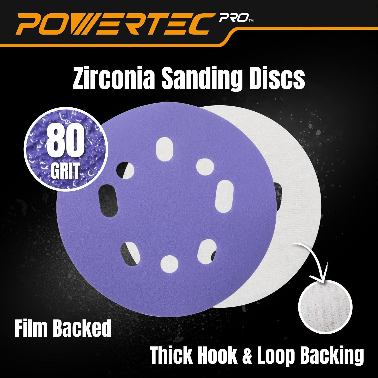 Discos de Lijado 5" POWERTEC PRO 80 Granos Zirconia - 50 Pzas