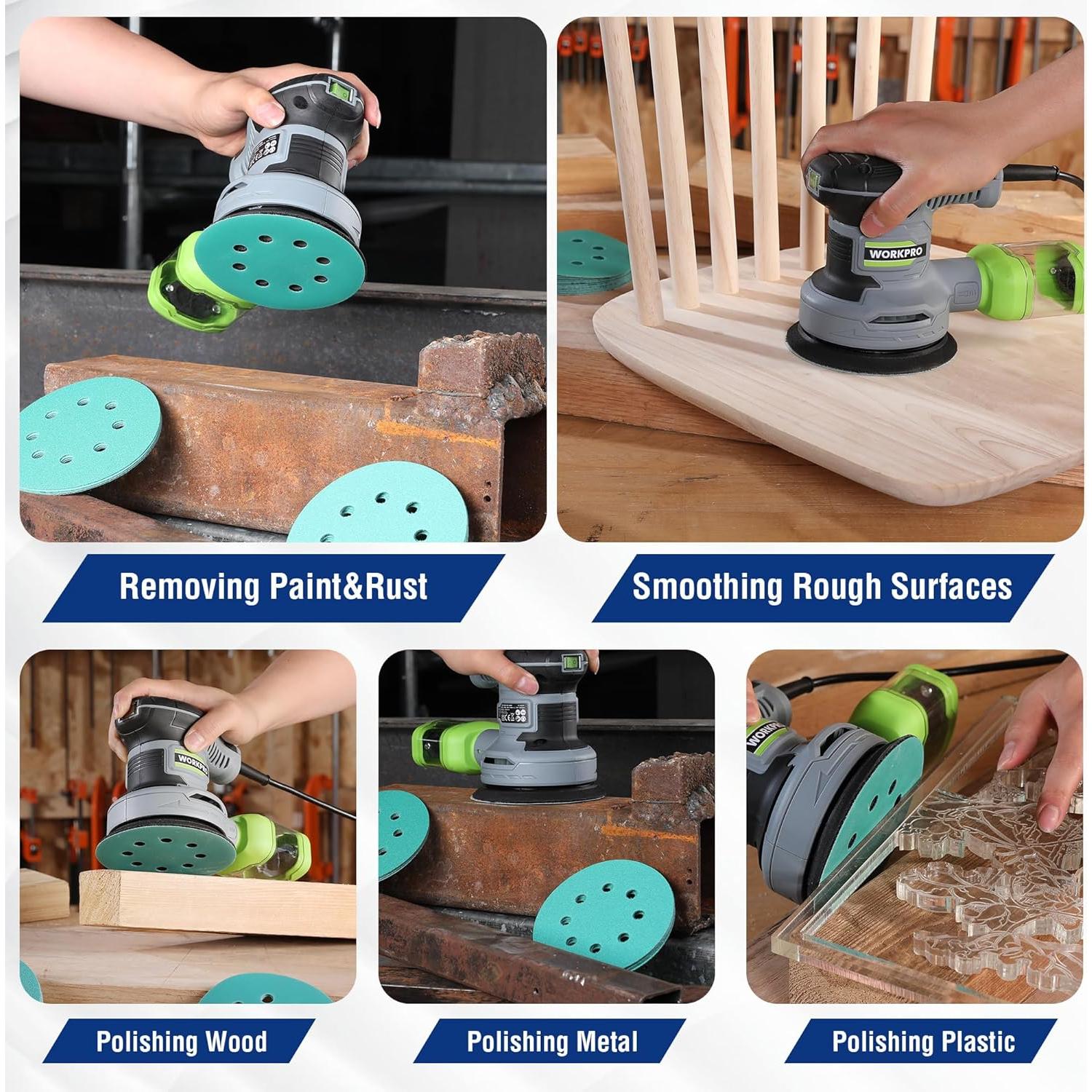 WORKPRO Juego de Discos de Lijado 150 Piezas 12.7 cm Granos Múltiples