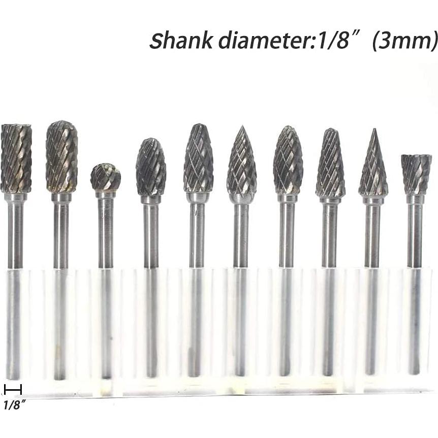 Juego de Fresas Rotativas YUFUTOL 10 Piezas Carburo Doble Corte 3mm
