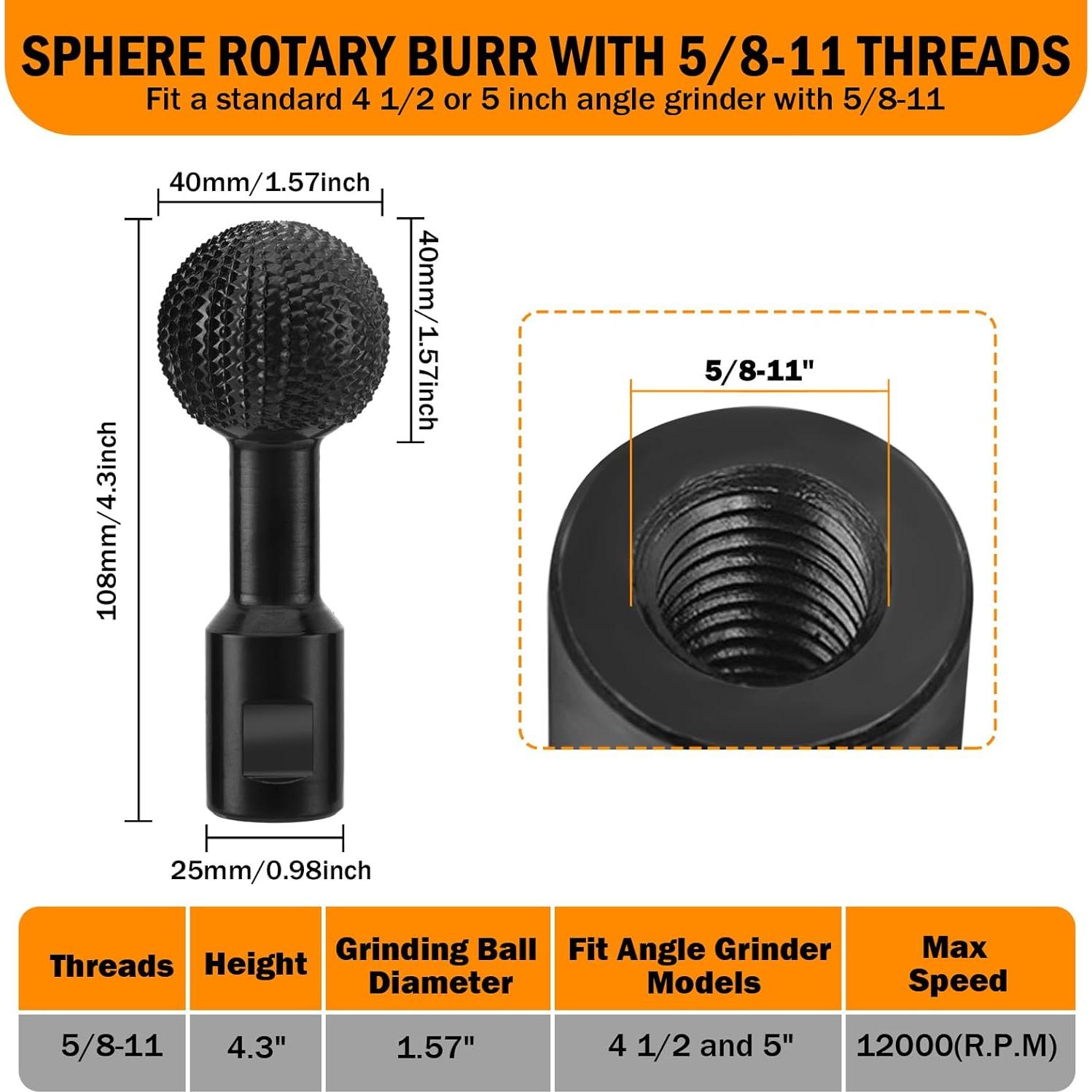 Fresa Rotativa Esférica Firmoath 40 mm para Amoladoras 4.5" y 5"
