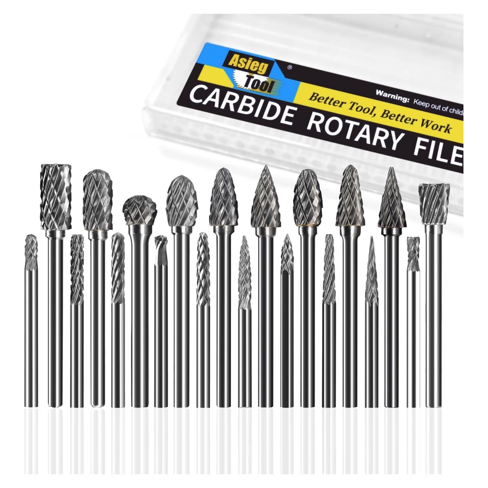 Juego de 20 fresas de carburo de tungsteno Asieg Tool 1/8"