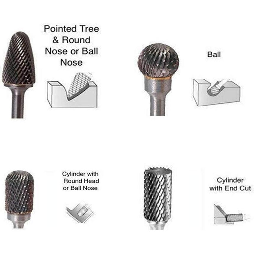 Juego de 8 fresas rotativas de carburo 6.35mm para amoladora