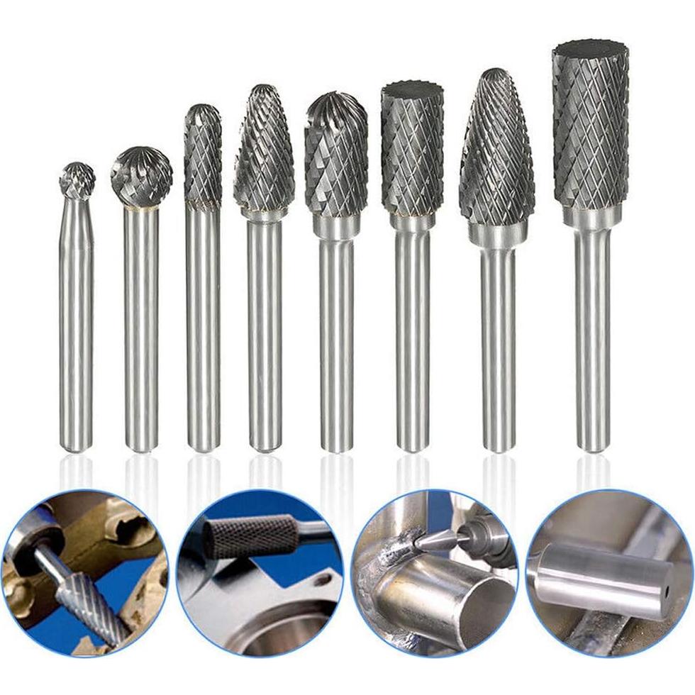 Juego de 8 fresas rotativas de carburo 6.35mm para amoladora