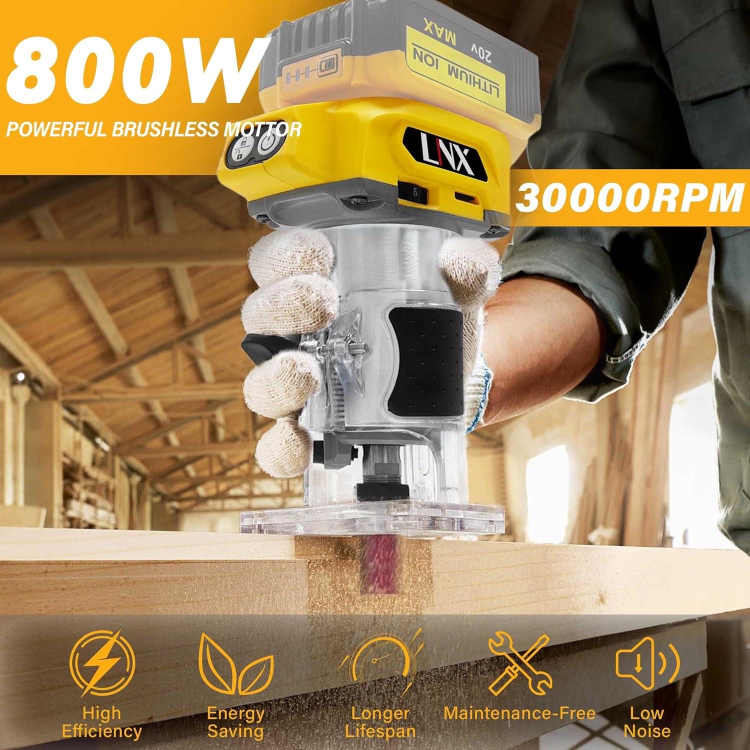 Router Inalámbrico Dewalt 20V 800W 30,000 RPM con 15 Brocas