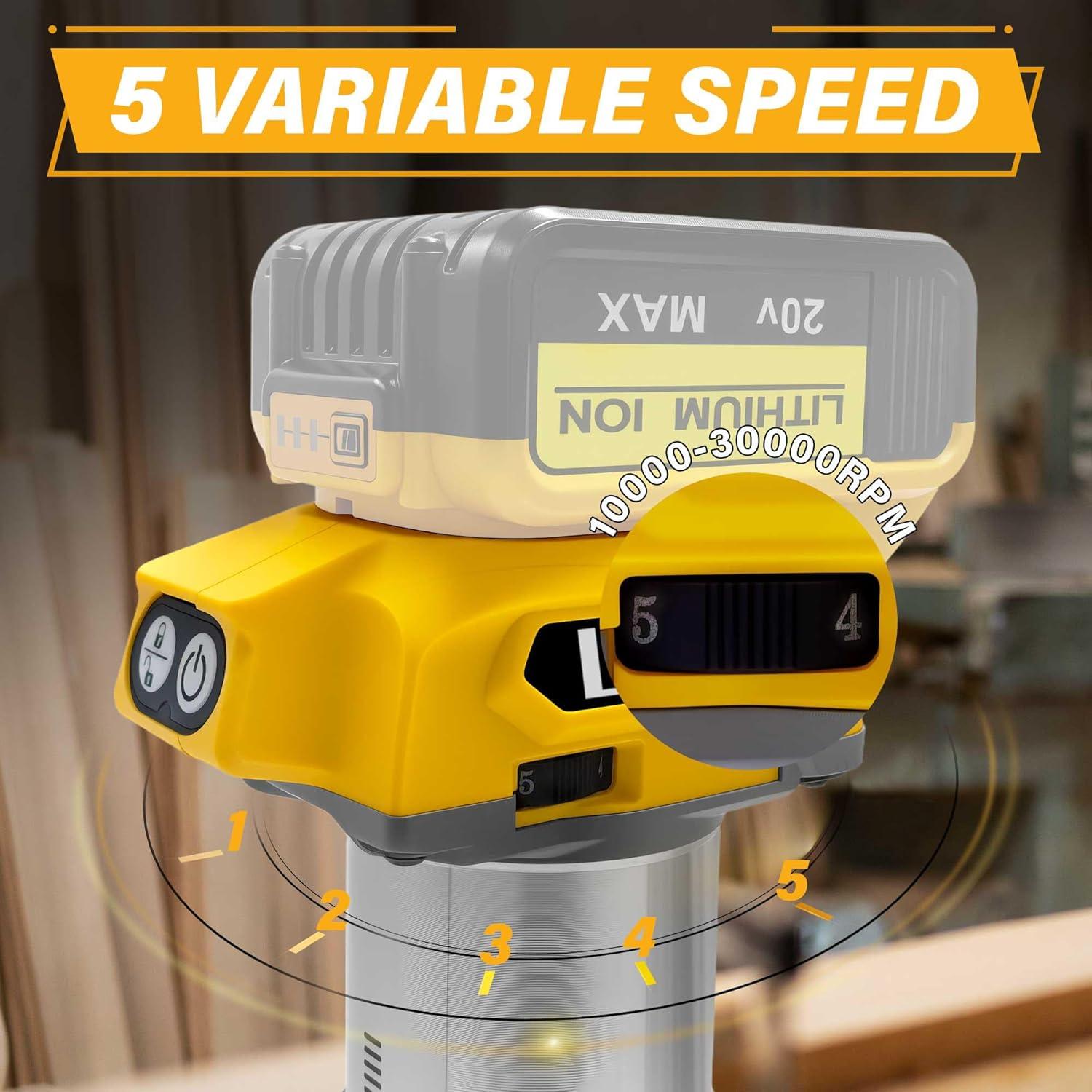 Router Inalámbrico Dewalt 20V 800W 30,000 RPM con 15 Brocas