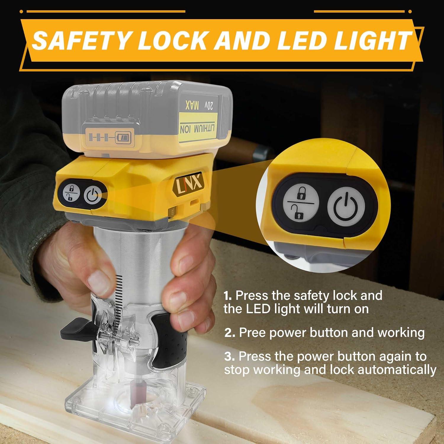 Router Inalámbrico Dewalt 20V 800W 30,000 RPM con 15 Brocas