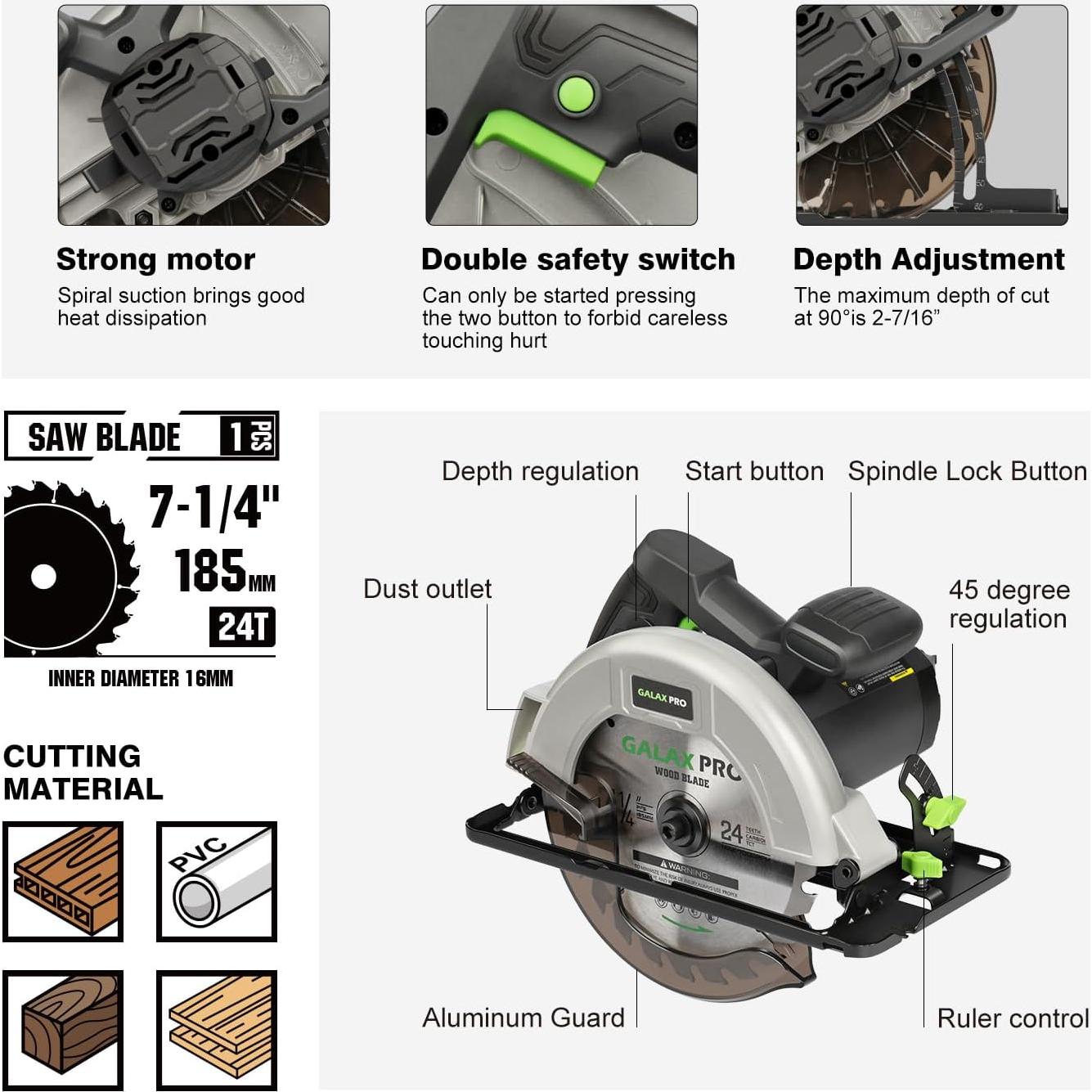 Sierra Circular GALAX PRO 11A 6000RPM 7-1/4" para Madera
