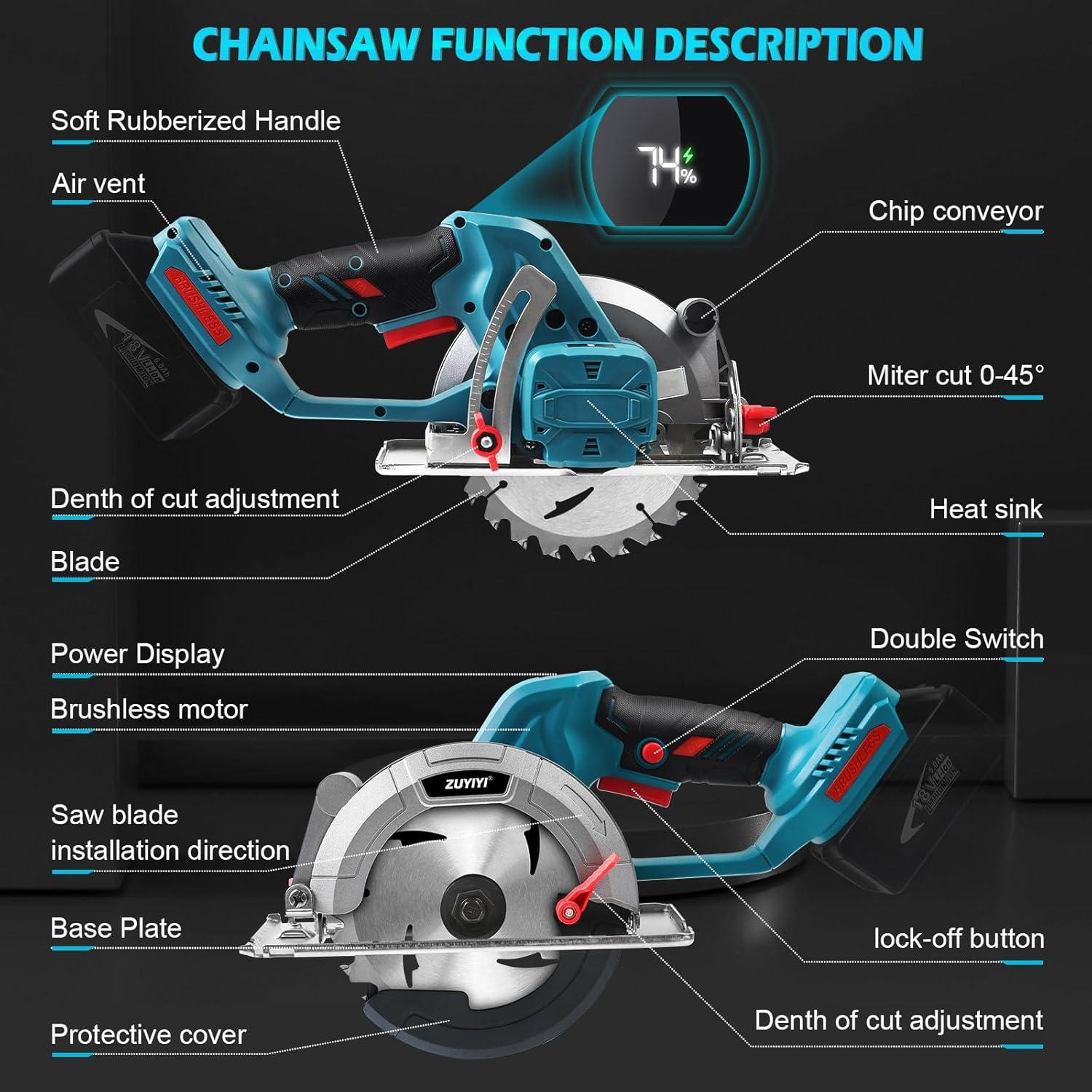 Sierra Circular Mini Inalámbrica ZUYIYI 6" 12000RPM para Makita