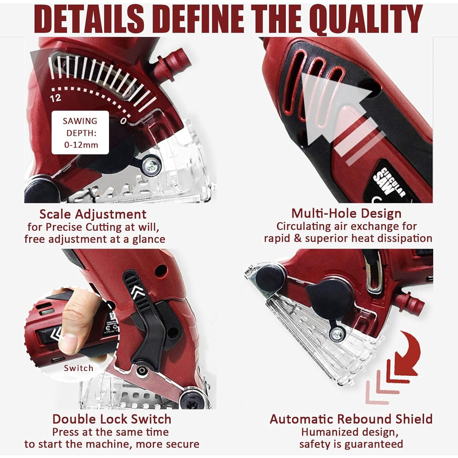 Sierra Circular Mini Drytuns 400W con 6 Cuchillas y Caja