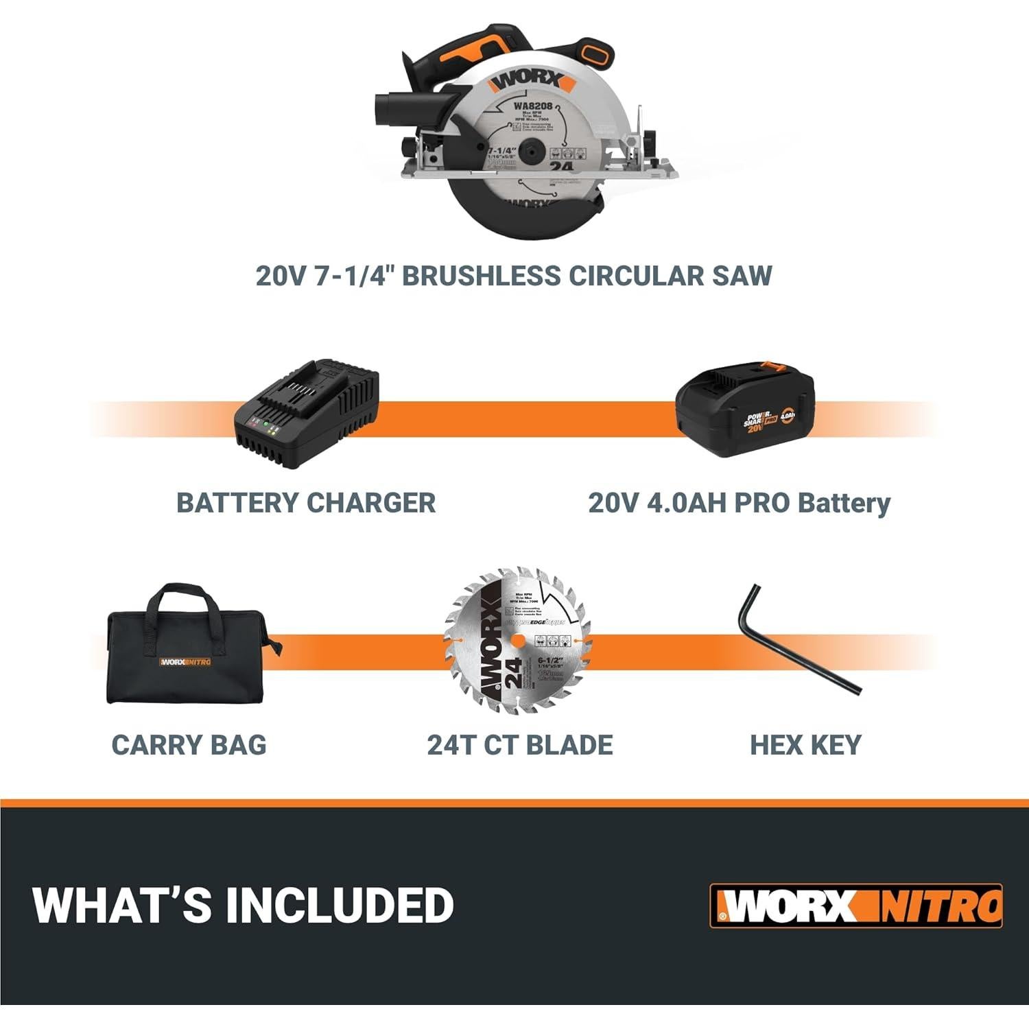 Sierra Circular Inalámbrica Worx Nitro 20V WX520L 18.4 cm