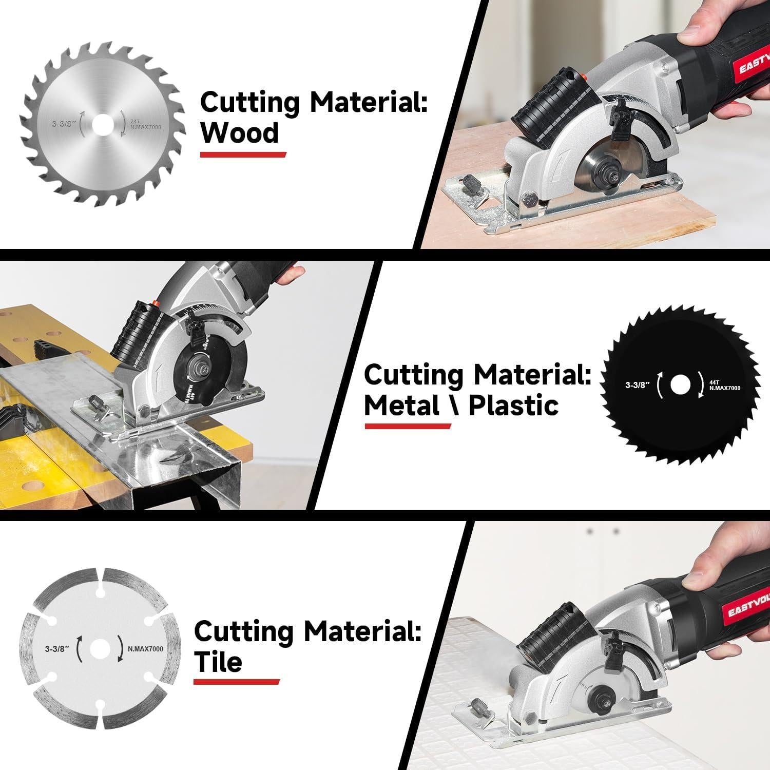 Sierra Circular Mini Eastvolt 8.57 cm 5000RPM con Guía Láser