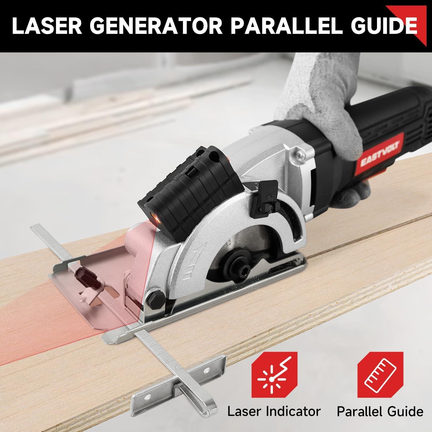 Sierra Circular Mini Eastvolt 8.57 cm 5000RPM con Guía Láser