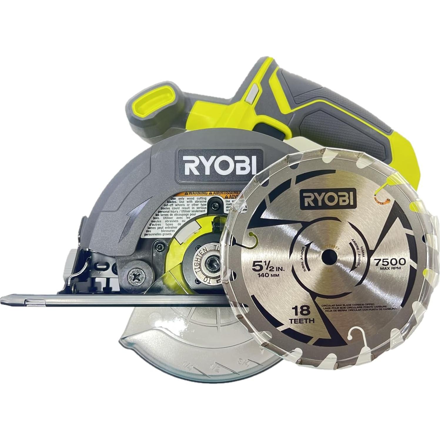 Sierra Circular Inalámbrica Ryobi ONE+ 18V 5.5" Verde