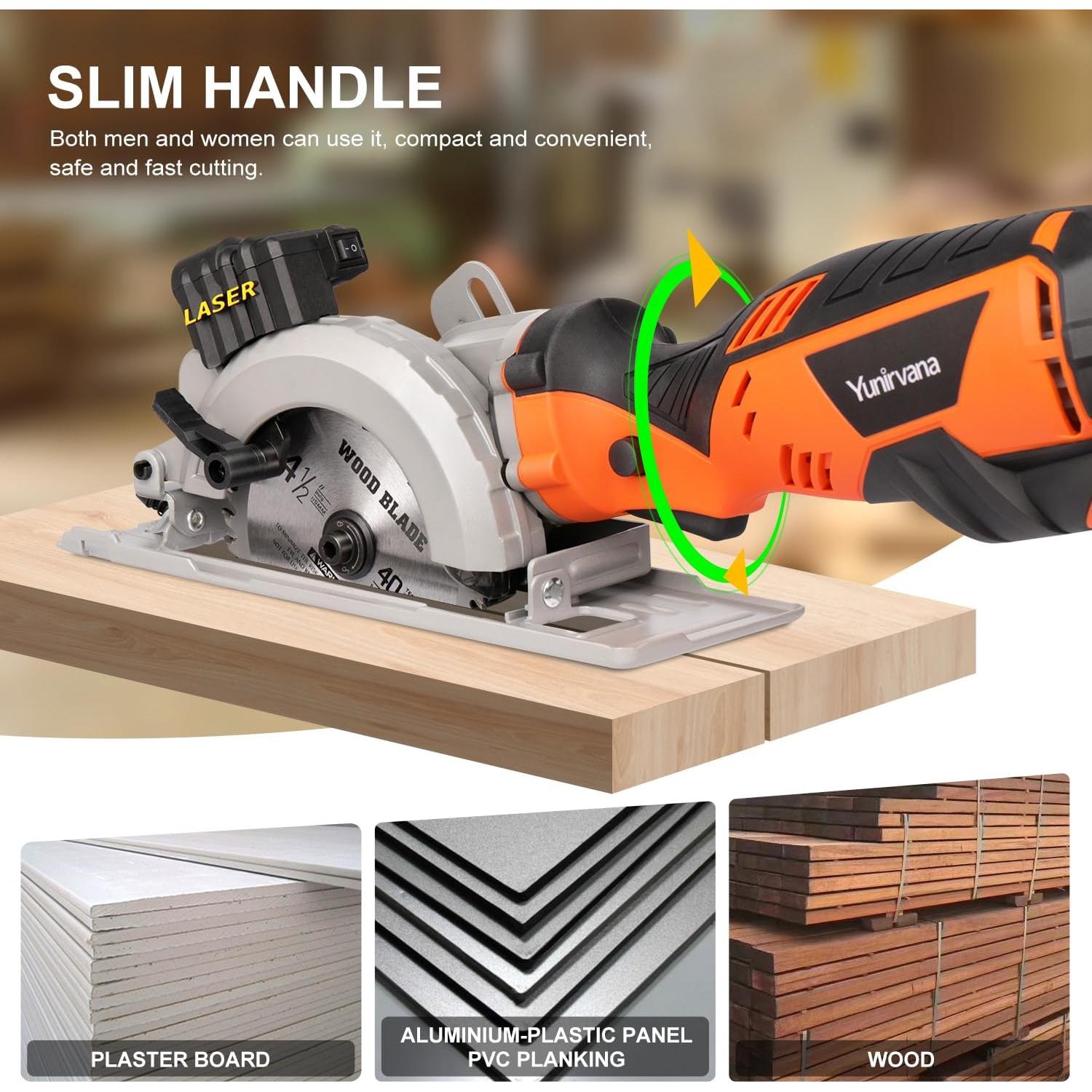 Sierra Circular Eléctrica Yunirvana 5.8A 3500 RPM con Guía Láser