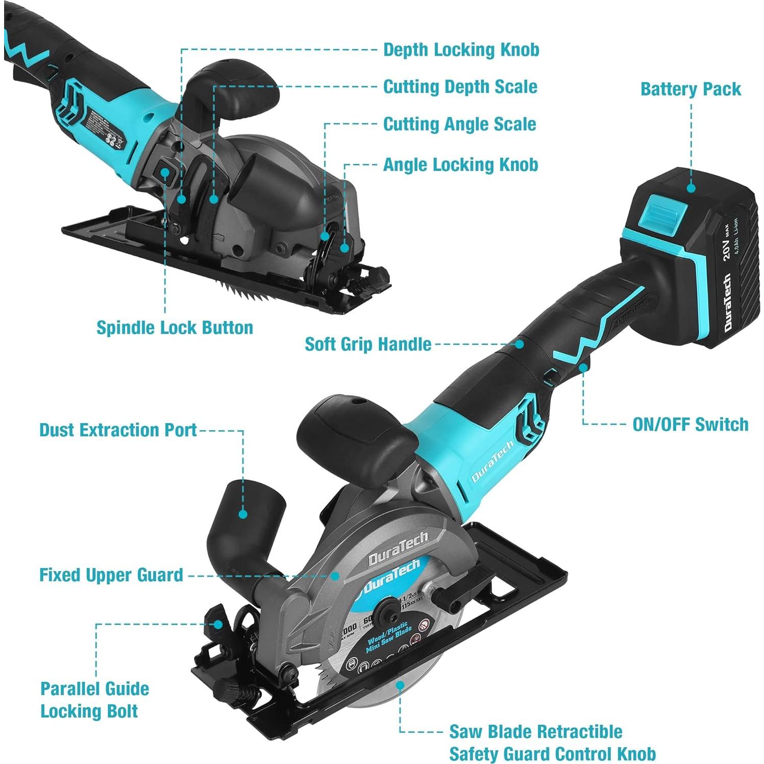 Sierra Circular Inalámbrica DURATECH 20V 4-1/2" con Batería