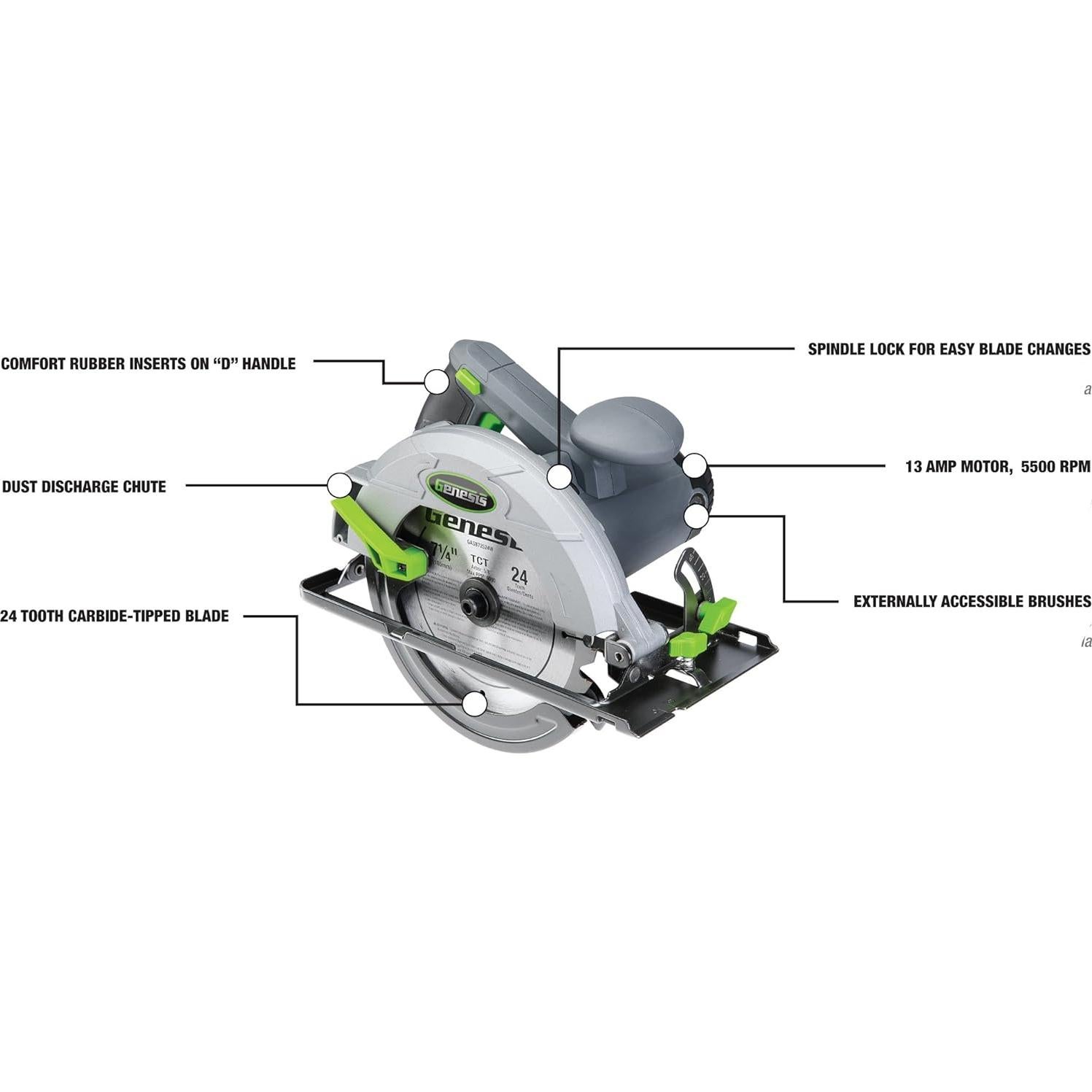 Sierra Circular Genesis GCS130 13A 18.42cm 24 Dientes con Guía