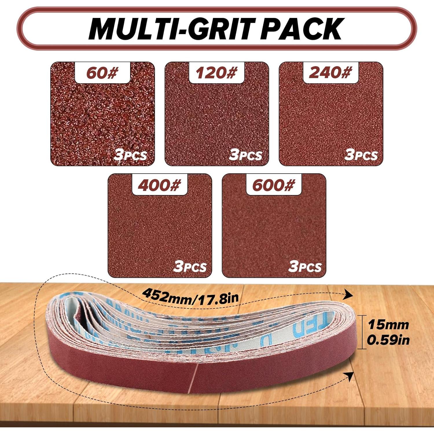 Cinta de Lijado 15mm Abluming 15PCS Granos 60-600