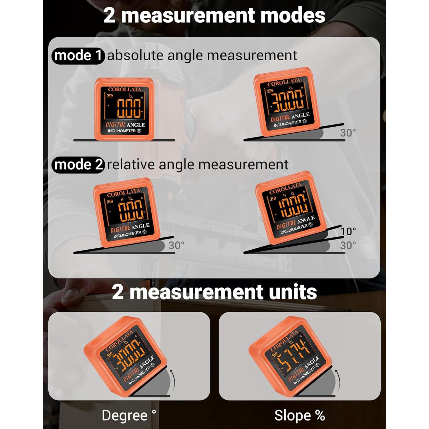 Mini Medidor de Ángulo Digital COROLLATA - Inclinómetro 40.8g
