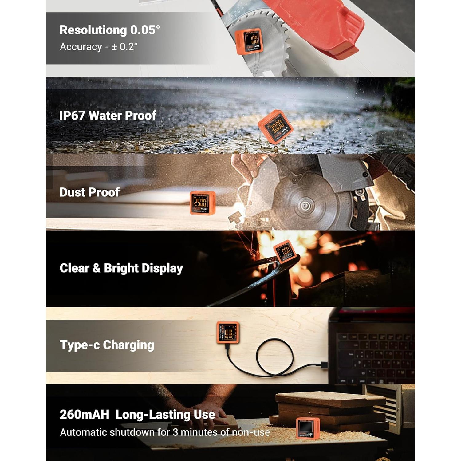 Mini Medidor de Ángulo Digital COROLLATA - Inclinómetro 40.8g