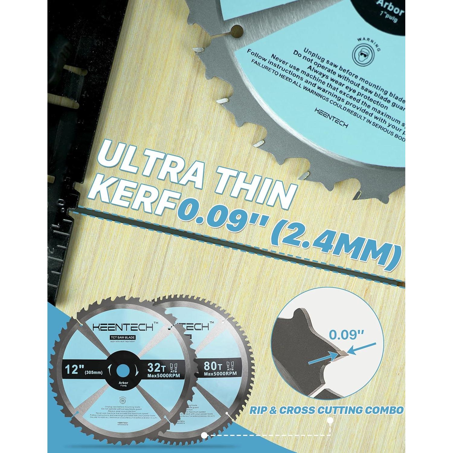 Hojas de Sierra Circular KEENTECH 30.48 cm 32T y 80T para Madera