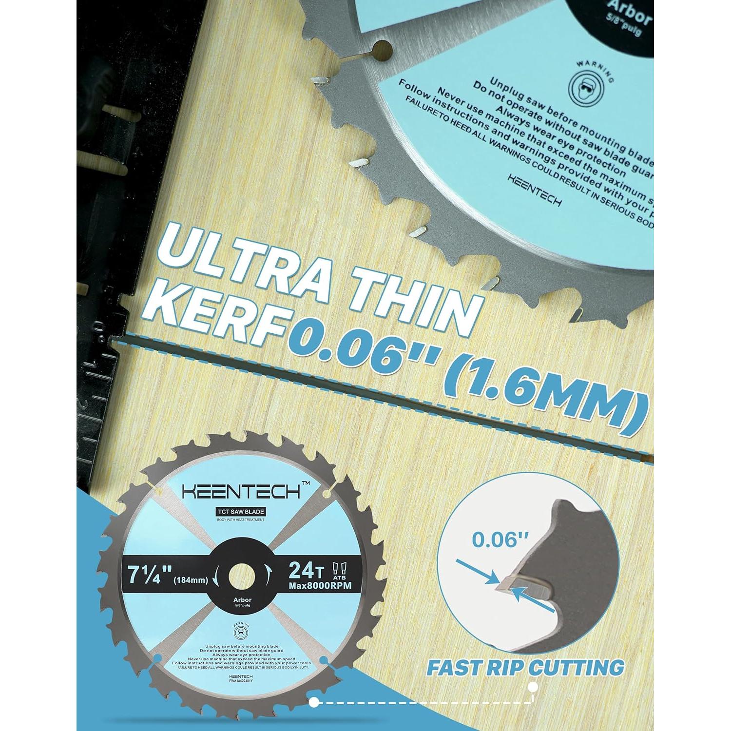 Hoja de Sierra Circular KEENTECH 24T 3-Pack 18.42 cm Carburo