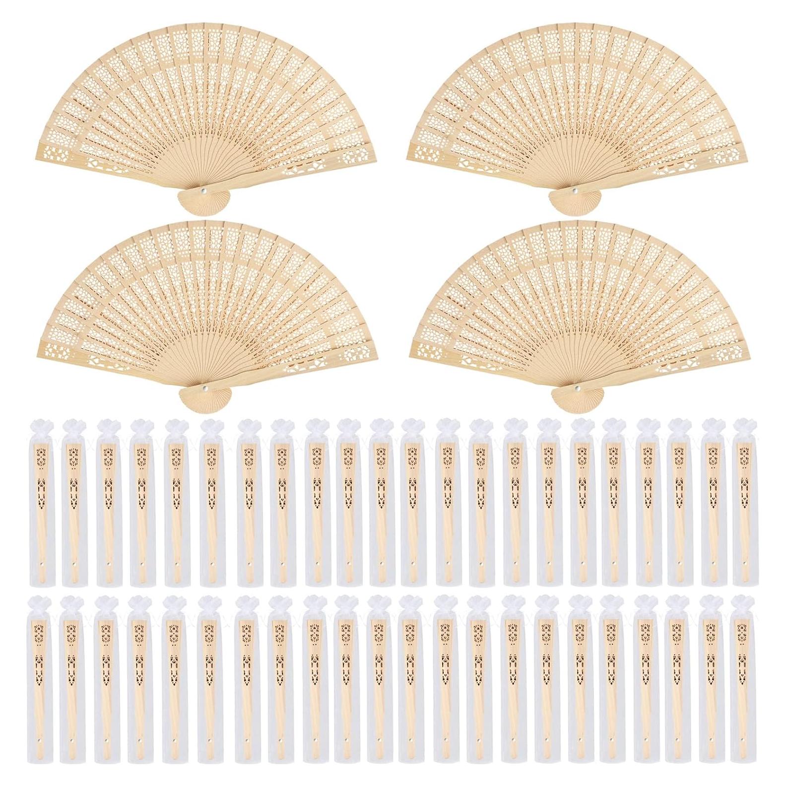 48 Abanicos de Sándalo MCEAST Plegables con Bolsas de Regalo