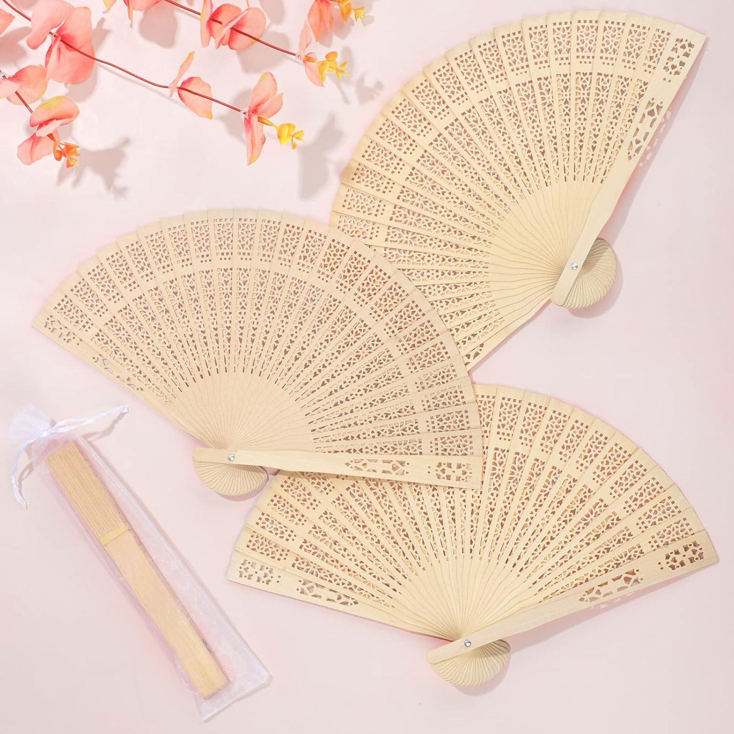 48 Abanicos de Sándalo MCEAST Plegables con Bolsas de Regalo