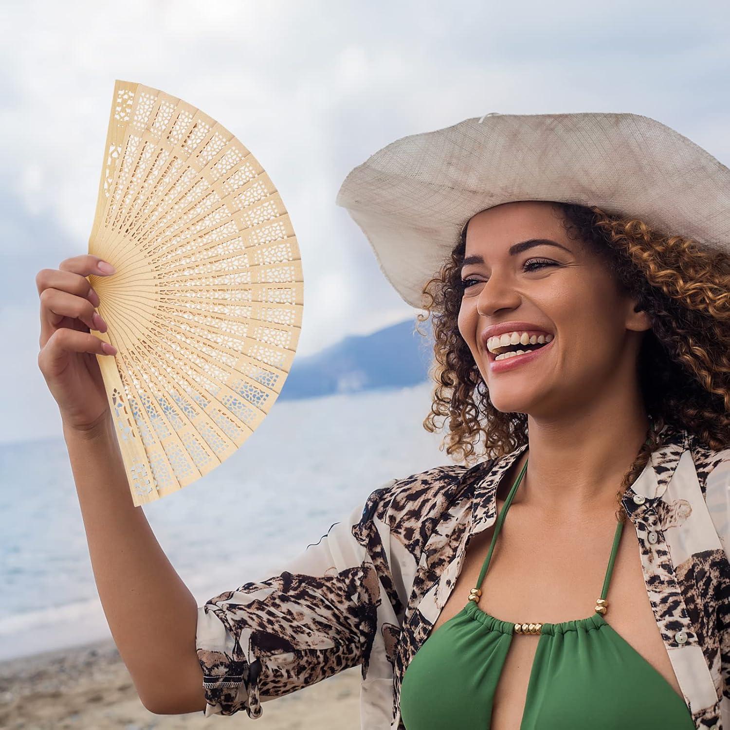 48 Abanicos de Sándalo MCEAST Plegables con Bolsas de Regalo