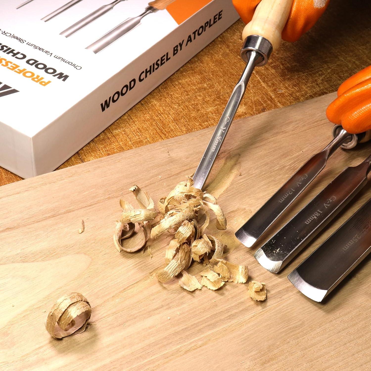 Juego de 4 Cinceles de Madera ATOPLEE Bisel Interior Curvado 8-25mm